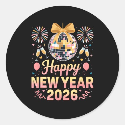 Happy New Year 2026 Fireworks New Year's Eve Party Ronde Sticker (Voorkant)