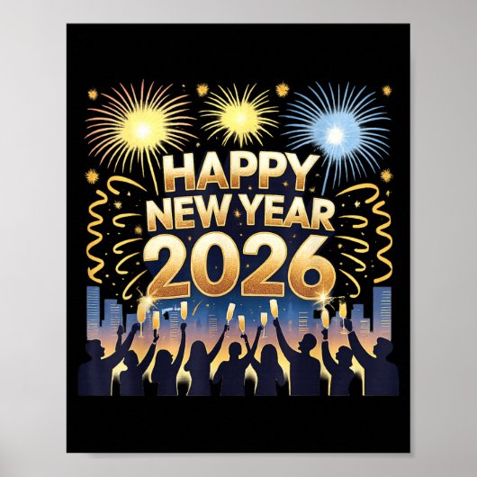 Happy New Year 2026 Fireworks Party Celebration Poster (Voorkant)