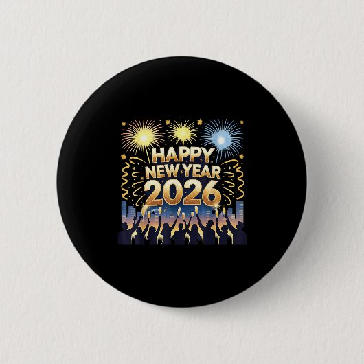 Happy New Year 2026 Fireworks Party Celebration Ronde Button 5,7 Cm (Voorkant)