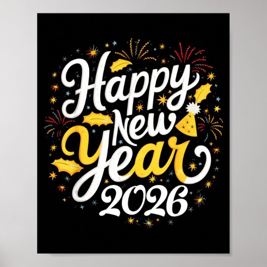 Happy New Year 2026 Fireworks Party Graphic Men Wo Poster (Voorkant)