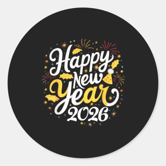Happy New Year 2026 Fireworks Party Graphic Men Wo Ronde Sticker (Voorkant)