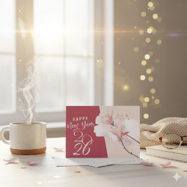 Happy New Year 2026 Floral Elegant Magnolia Design Notitiekaartje