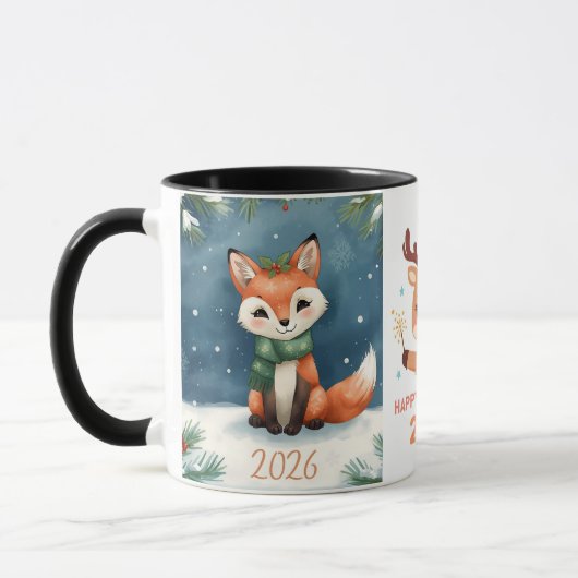 happy new year 2026  fox & reindeer coffee mug mok (Links)