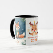 happy new year 2026  fox & reindeer coffee mug mok (Voorkant links)