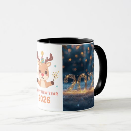 happy new year 2026  fox & reindeer coffee mug mok (Voorkant rechts)