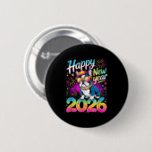 Happy New Year 2026 French Bulldog Fireworks Party Ronde Button 5,7 Cm (Voorkant /achterkant)