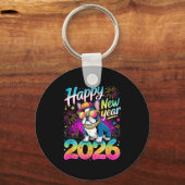 Happy New Year 2026 French Bulldog Fireworks Party Sleutelhanger (Voorkant)