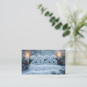 happy new year 2026 frosty elegant business card visitekaartje (Staand voorkant)