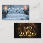 happy new year 2026 frosty elegant business card visitekaartje (Voorkant / Achterkant)