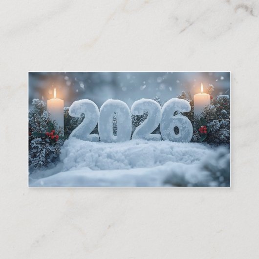happy new year 2026 frosty elegant business card visitekaartje (Voorkant)