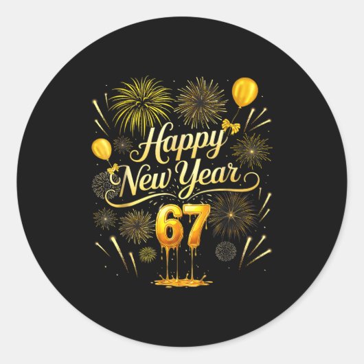 Happy New Year 2026 Funny 67 Six Seven Meme Gen Al Ronde Sticker (Voorkant)