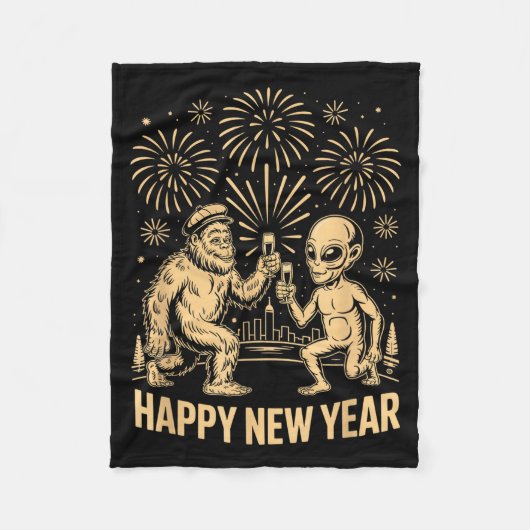 Happy New Year 2026 Funny Bigfoot And Alien Lovers Fleece Deken (Voorkant)