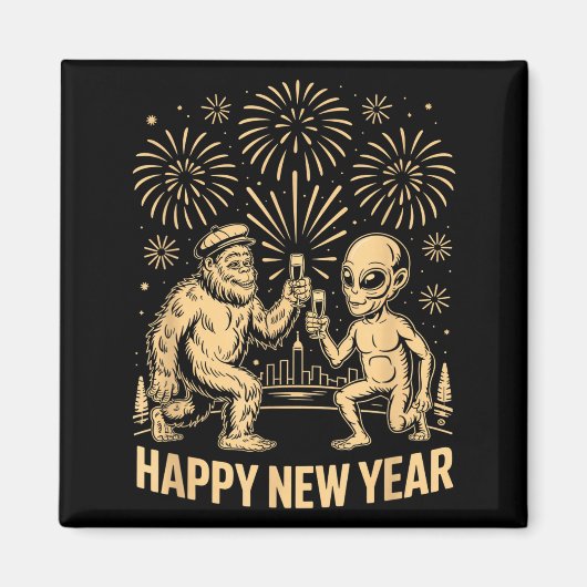 Happy New Year 2026 Funny Bigfoot And Alien Lovers Magneet (Voorkant)