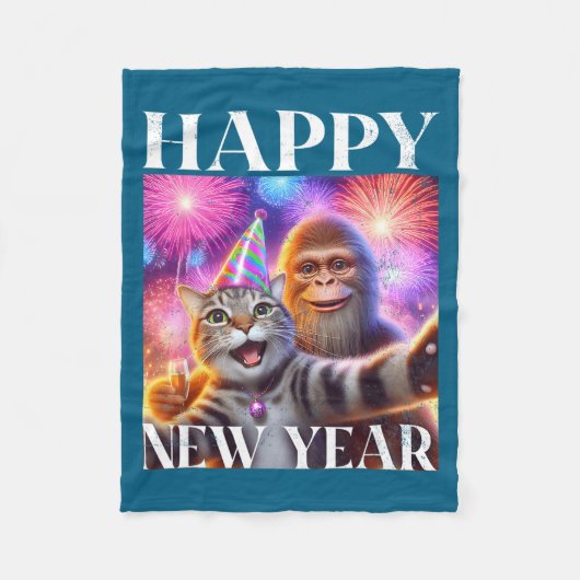 Happy New Year 2026 Funny Cat Bigfoot Party Art  Fleece Deken (Voorkant)