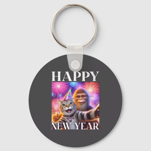 Happy New Year 2026 Funny Cat Bigfoot Party Art  Sleutelhanger (Voorkant)