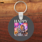 Happy New Year 2026 Funny Cat Bigfoot Party Art  Sleutelhanger (Voorkant)