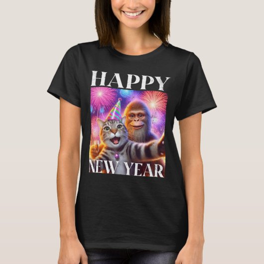 Happy New Year 2026 Funny Cat Bigfoot Party Art  T-shirt (Voorkant)