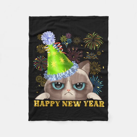 Happy New Year 2026 Funny Cat New Year's Eve Hat G Fleece Deken (Voorkant)