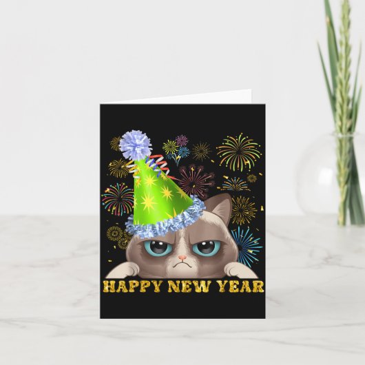 Happy New Year 2026 Funny Cat New Year's Eve Hat G Kaart (Voorkant)
