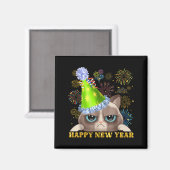 Happy New Year 2026 Funny Cat New Year's Eve Hat G Magneet (Voorkant / Achterkant)