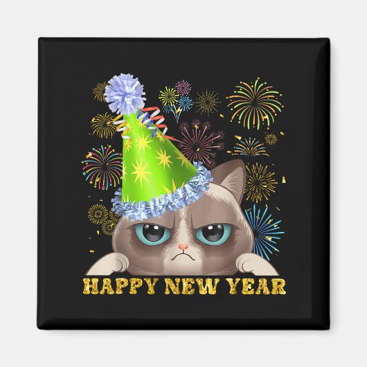 Happy New Year 2026 Funny Cat New Year's Eve Hat G Magneet (Voorkant)