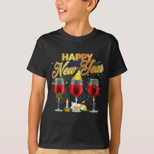 Happy New Year 2026 Gles Of Wine Fireworks New Yea T-shirt (Voorkant)