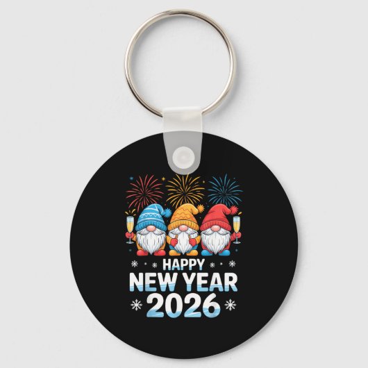 Happy New Year 2026 Gnome Cute Holiday Celebration Sleutelhanger (Voorkant)