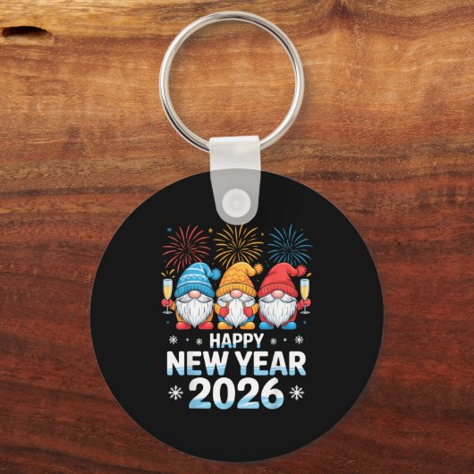 Happy New Year 2026 Gnome Cute Holiday Celebration Sleutelhanger (Voorkant)