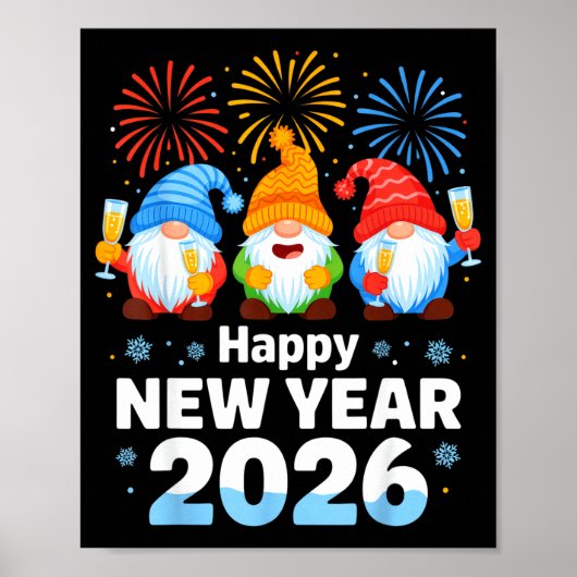 Happy New Year 2026 Gnome With Fireworks And Champ Poster (Voorkant)
