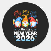 Happy New Year 2026 Gnome With Fireworks And Champ Ronde Sticker (Voorkant)