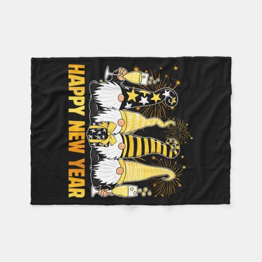 Happy New Year 2026 Gnomes Drinking Champagne New Fleece Deken (Voorkant (Horizontaal))