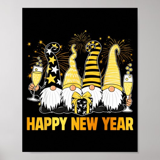 Happy New Year 2026 Gnomes Drinking Champagne New  Poster (Voorkant)