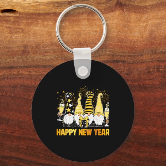 Happy New Year 2026 Gnomes Drinking Champagne New Sleutelhanger (Voorkant)