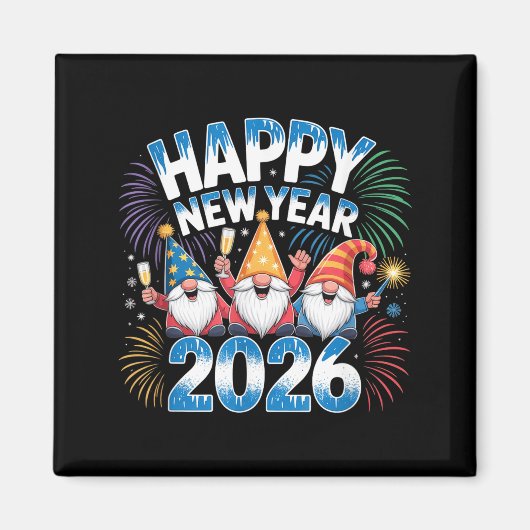 Happy New Year 2026 Gnomes Family Party New Years Magneet (Voorkant)
