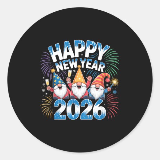 Happy New Year 2026 Gnomes Family Party New Years  Ronde Sticker (Voorkant)