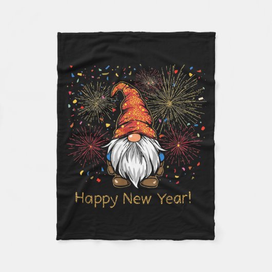 Happy New Year 2026 Gnomes Fireworks Confetti Fleece Deken (Voorkant)