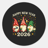 Happy New Year 2026 Gnomes Fireworks Party  Ronde Sticker (Voorkant)