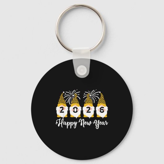 Happy New Year 2026 Gnomes Leopard Print Gnomies G Sleutelhanger (Voorkant)