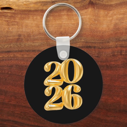Happy New Year 2026 Gold Confetti Balloon Party Fa Sleutelhanger (Voorkant)