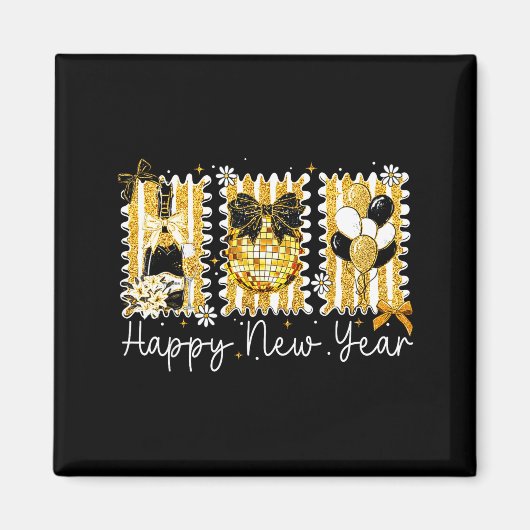 Happy New Year 2026 Gold Coquette Bow Disco Ball C Magneet (Voorkant)