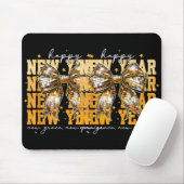 Happy New Year 2026 Gold Coquette Bow Disco Ball C Muismat (Met muis)