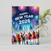 Happy New Year 2026 Gold Fireworks Foil Holiday Ca Folie Feestdagenkaart (Staand Voorkant)