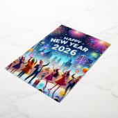Happy New Year 2026 Gold Fireworks Foil Holiday Ca Folie Feestdagenkaart (Gedraaid)