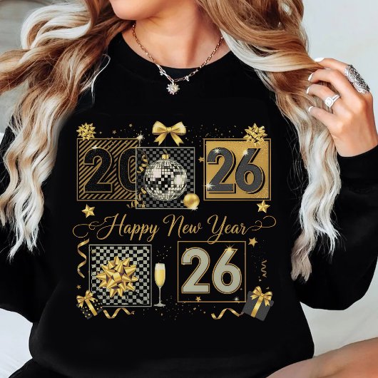 Happy New Year 2026 Gold Glitter Celebration Trui