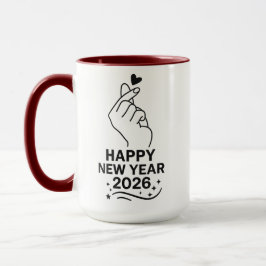 Happy New Year 2026 Gold Hand Heart Mug Mok
