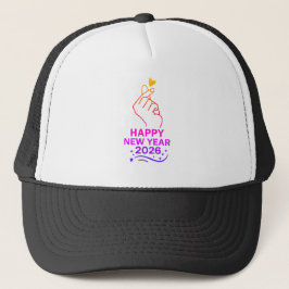Happy New Year 2026 Gold Hand Heart Trucker Hat Trucker Pet