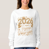 Happy New Year 2026 Gold Lettering T‑Shirt with Ba Trui (Voorkant)
