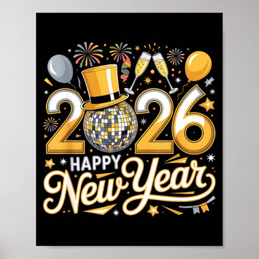 Happy New Year 2026 Gold Party Celebration Gift  Poster (Voorkant)