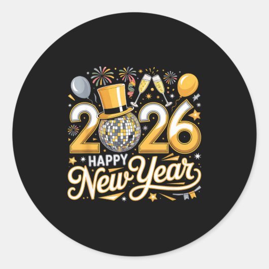 Happy New Year 2026 Gold Party Celebration Gift Ronde Sticker (Voorkant)