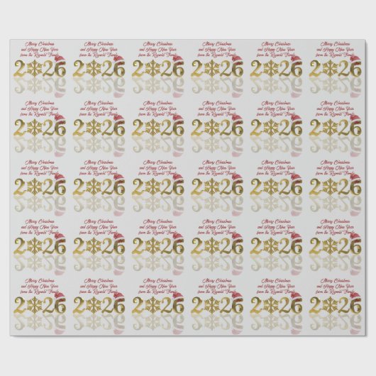 Happy New Year 2026 Gold | Snowflake and Santa Hat Cadeaupapier (Vlak)